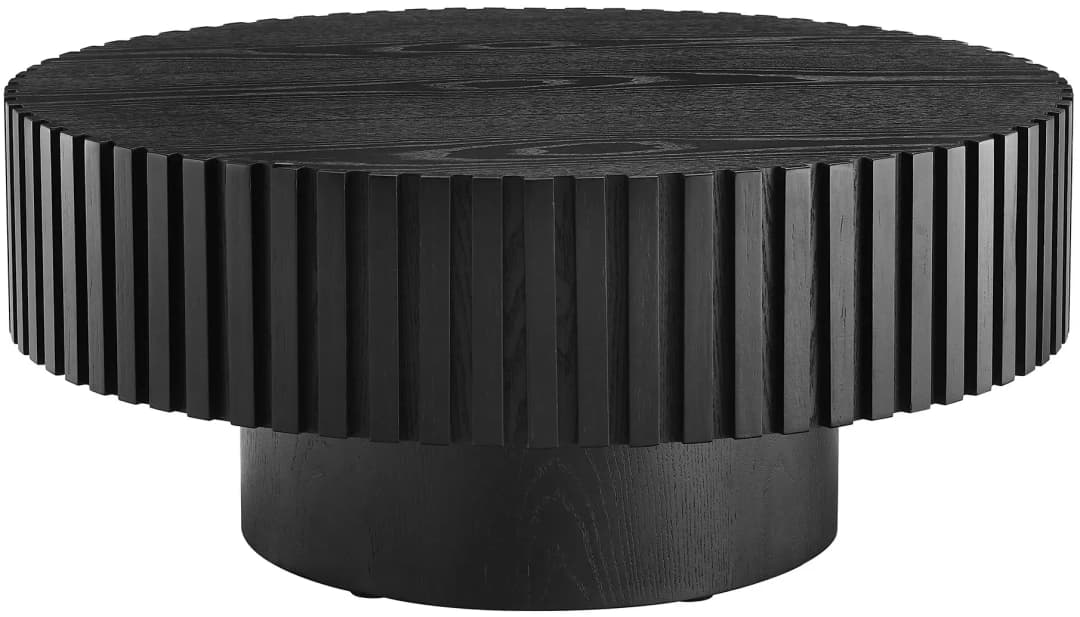 Couchtisch rund mit Massivholz-Lamellen Schwarz MDF 80 x 34 cm