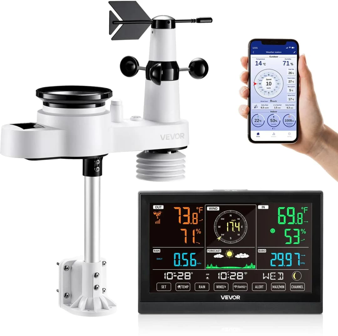Wetterstation 5 in 1 7,5" VA-Display Wi-Fi mit App Schwarz