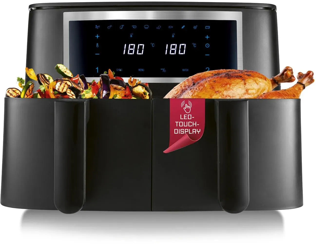 Doppelkammer Heißluftfritteuse 2 x 4 L schwarz