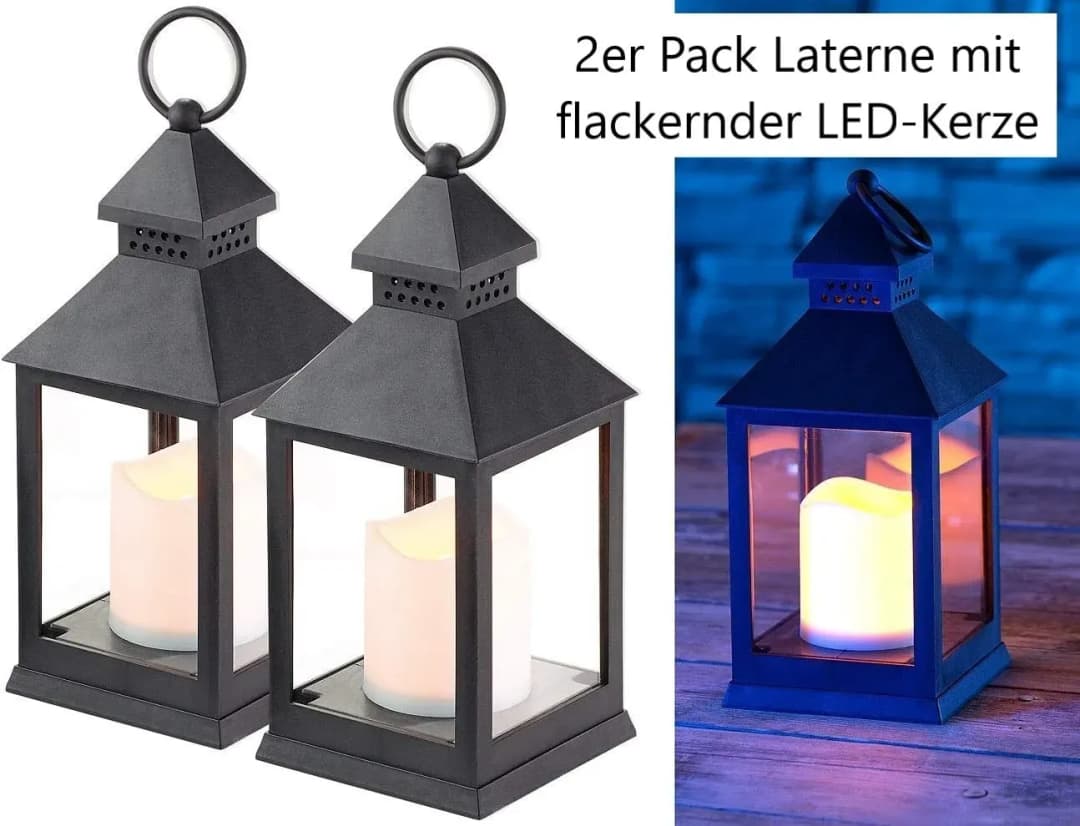 Laterne mit flackernder LED-Kerze und Timer weiß