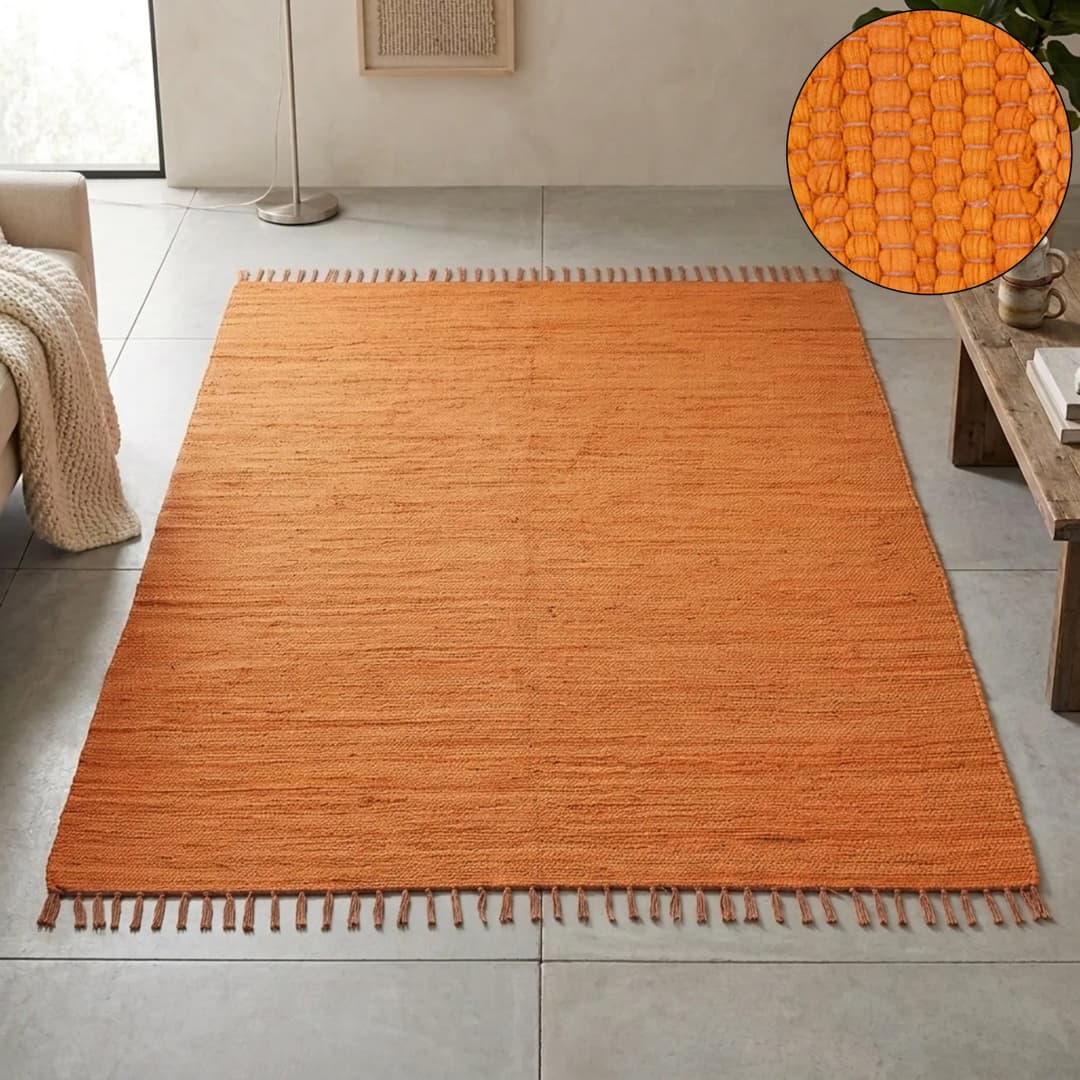 Happy Cotton Webteppich 160 x 230 cm Braun/Orange/Rot