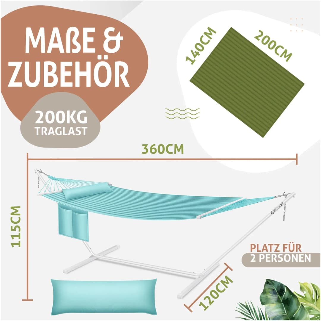 KESSER® Hängematte HILL mit Gestell Kissen Doppelhängematte für 2 Personen-Stabiler Rahmen -200kg Belastbarkeit Indoor & Outdoor XXL Hängesessel Doppel Mehrpersonen Garten Pool Balkon Terrasse