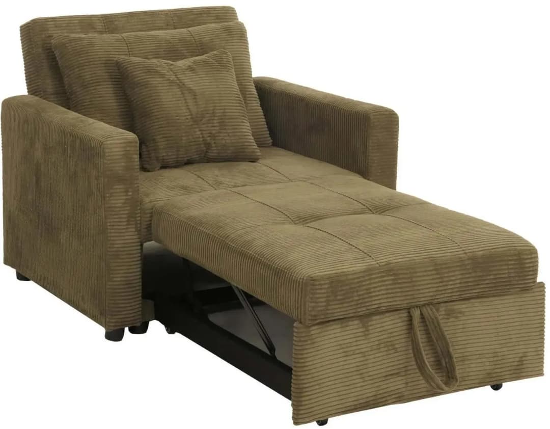 Schlafsessel MCW-L90 Cord 200 x 100 x 70 cm Grün mit Schlaffunktion
