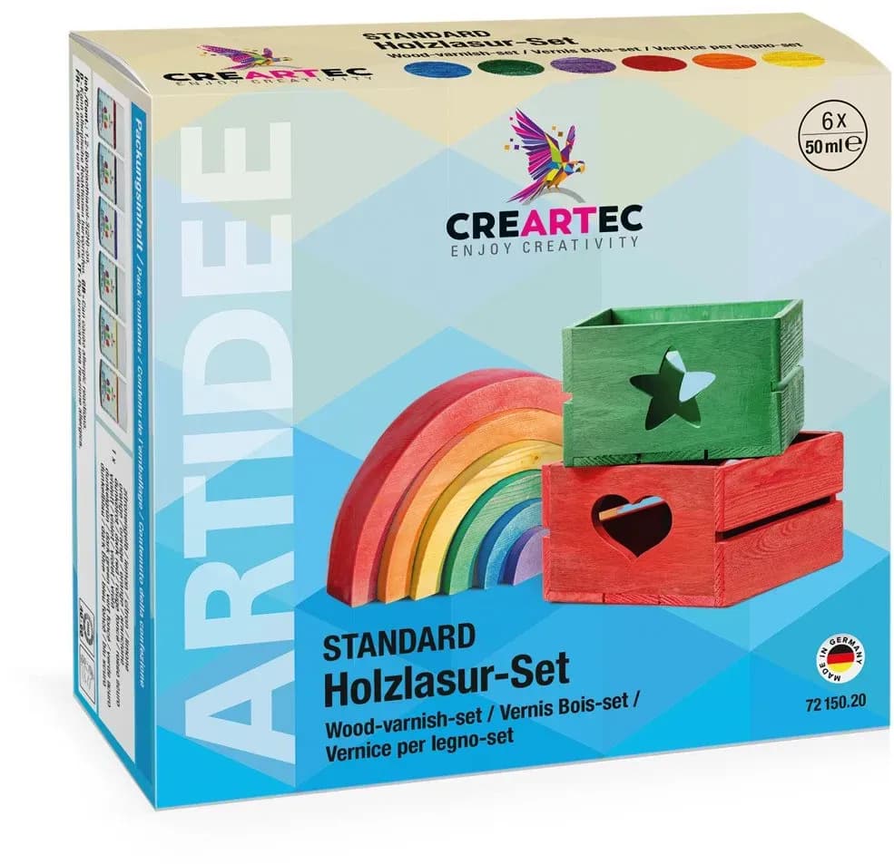 Holzlasur-Set Standard Blau/Gelb/Grün/Rot 0,3 l