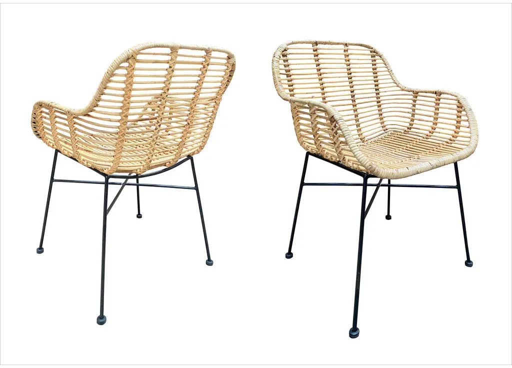 Armlehnstuhl Rattan natur antikschwarz 2er Set