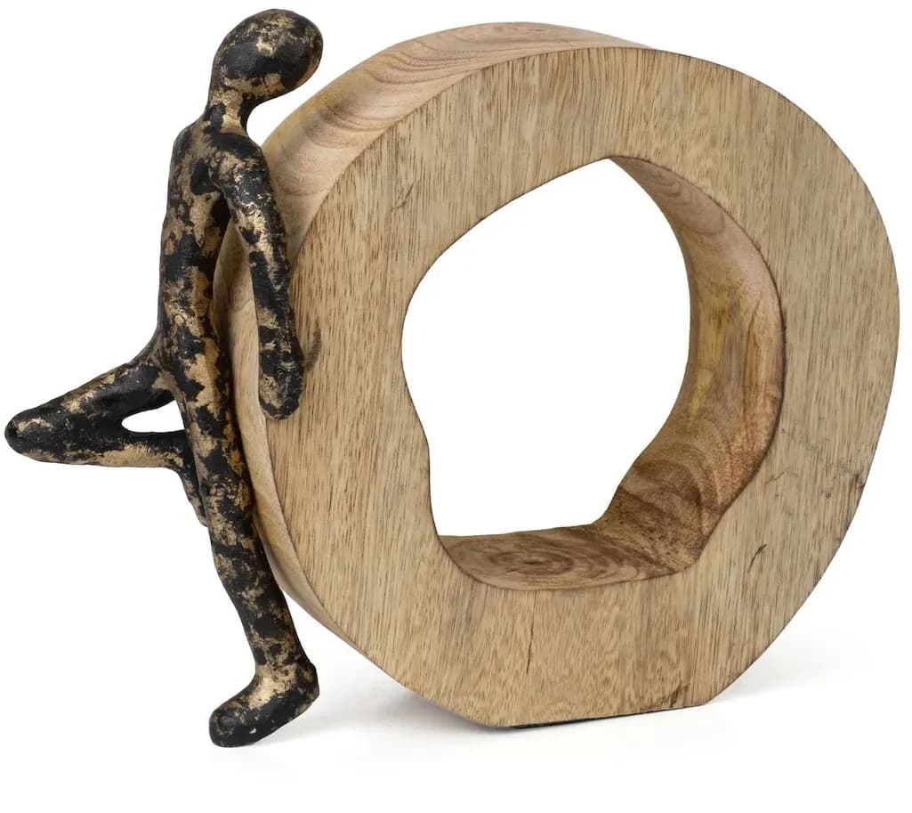 Dekofigur Stillness Schwarz-Gold 18 cm aus Mangoholz Aluminium Skulptur mit Figur Symbol für Ruhe Gelassenheit und Balance Handarbeit Dekoration