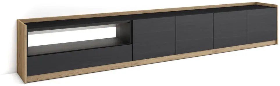 Lowboard 310x50x37 cm Schwarz Eiche Holzwerkstoff