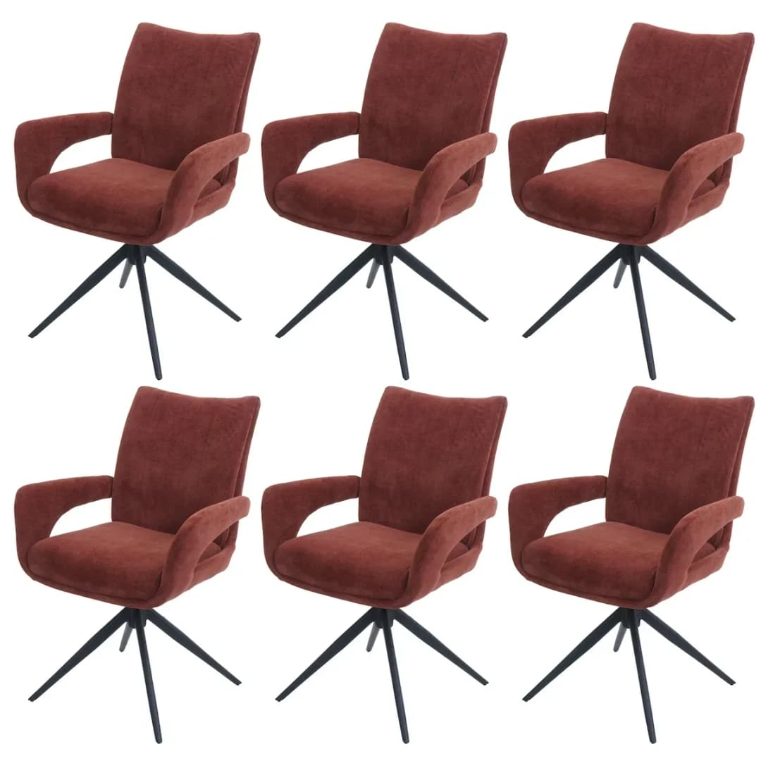 Esszimmerstuhl HWC-O78 Stoff rotbraun 6er Set