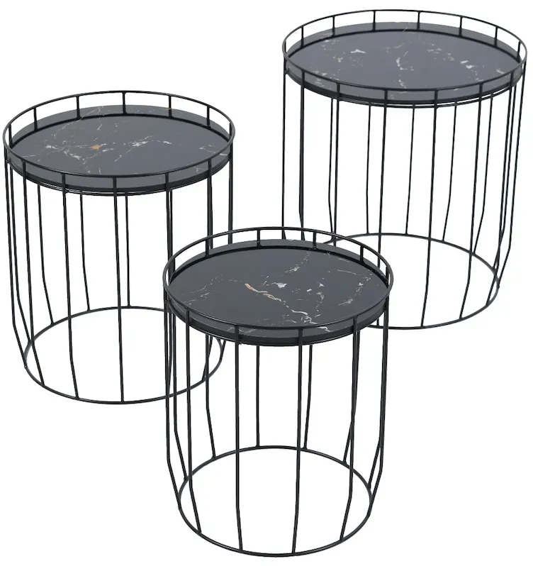 PASI 3er Set Beistelltische Couchtische rund Schwarz