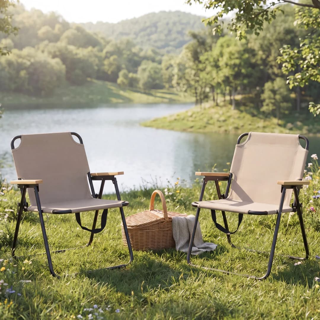 Campingstuhl Polyester creme 2er Set