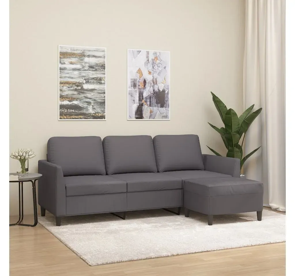 Couch Kunstleder 3-Sitzer Grau