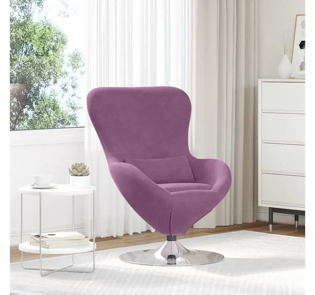 Eiersessel Samt 63 x 73 x 90 cm Lila mit Kissen, Rollen