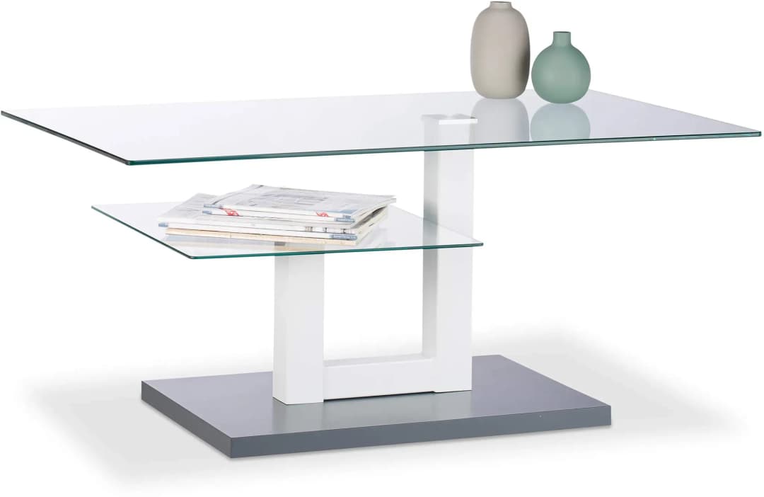 Couchtisch Glas, mit Ablage Weiß,Grau,Transparent