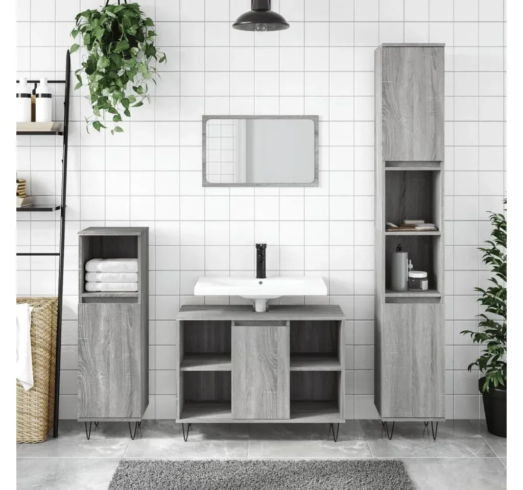 Badmöbel-Set Grau Sonoma 3-tlg. Holzwerkstoff