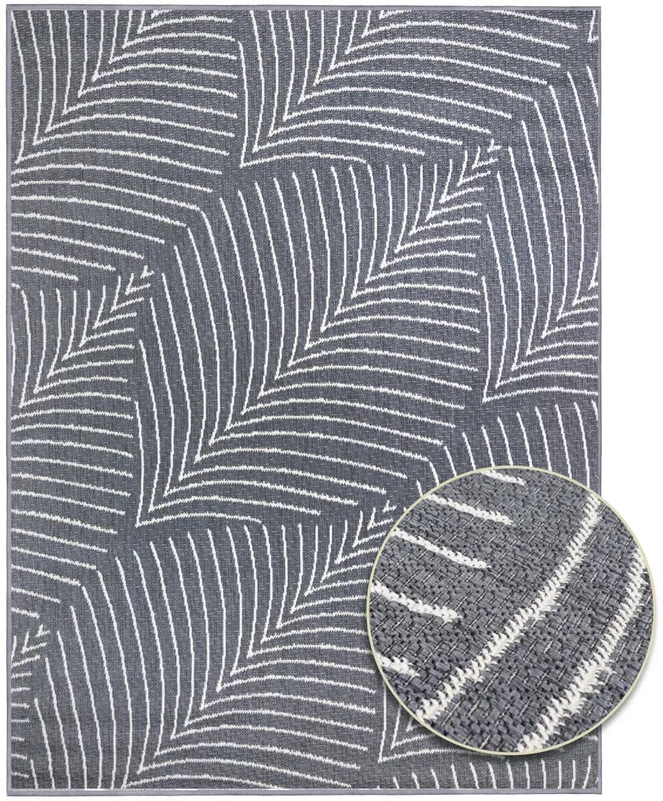 Leaves Outdoor-Teppich 80 x 140 cm Grau/Weiß