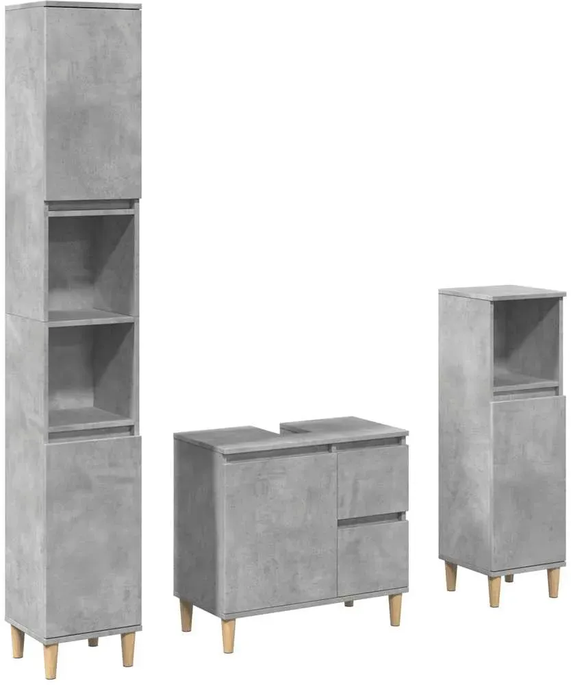 Badmöbel-Set Betongrau 3-tlg. Holzwerkstoff