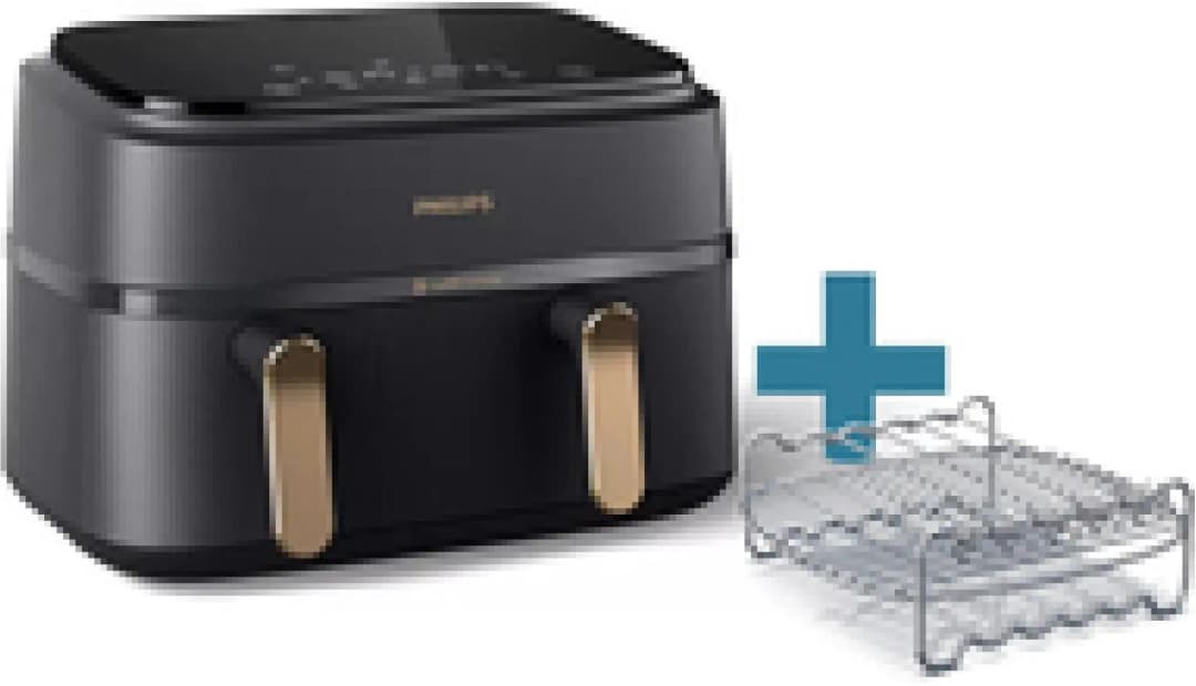 3000 Series Dual Basket Airfryer Dual Basket Airfryer NA352/04 inkl. Rost mit zwei Ebenen und Spießen