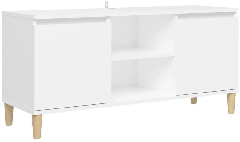 TV-Schrank mit Massivholz-Beinen 103,5x30x50 cm Weiß Holz