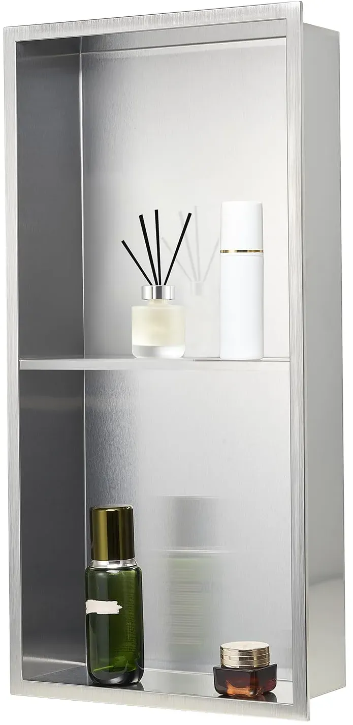 Duschnische, 10,16x33,02x63,5 cm, doppellagige Wandnische mit ausgehöhlter Trennwand, Shampoo-Aufbewahrungs-Organizer aus Edelstahl, Duschregal, silberfarben für Badezimmer