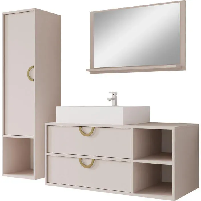 Badmöbel-Set 14 4-tlg. Beige/Eiche
