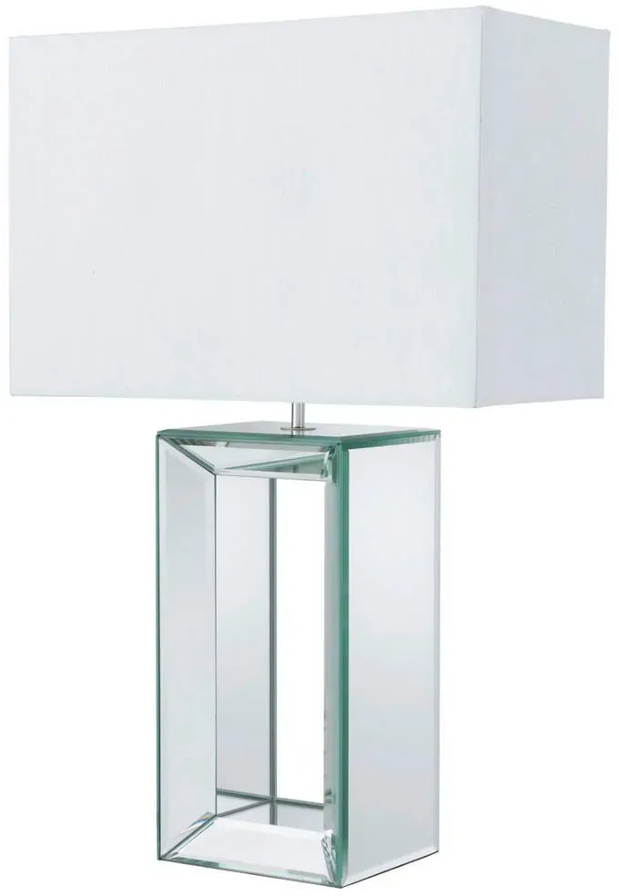 Tischleuchte "Mirror-Tischleuchte - Spiegelglas und weißer Schirm", silber Weiß, Kunststoff, Glas, Textil, 25x58x38 cm, Lampen Leuchten, Innenbeleuchtung, Tischlampen, Tischlampen