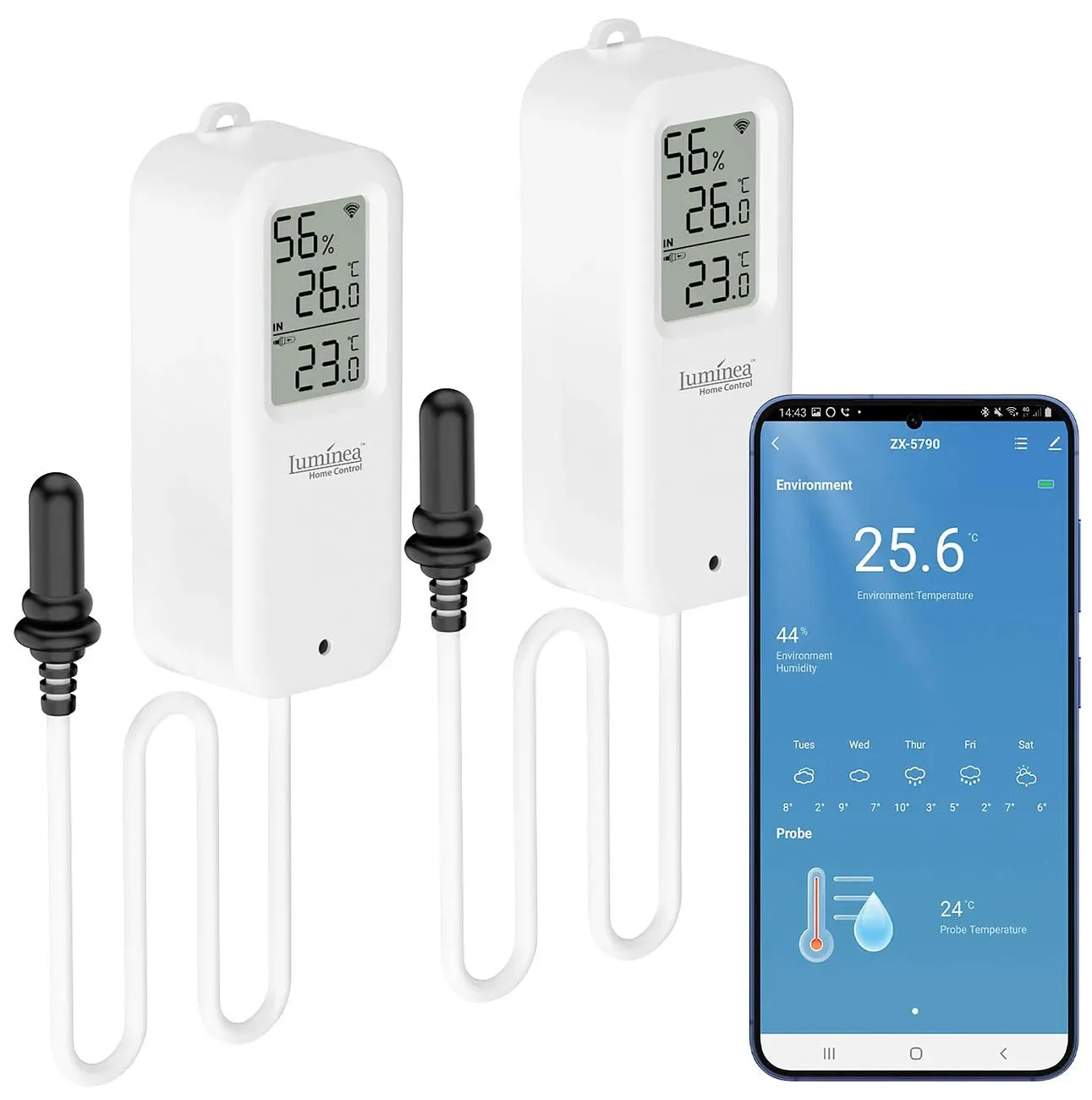 WLAN-Temperatur-/Luftfeuchtigkeitsmesser 2er-Set Schwarz