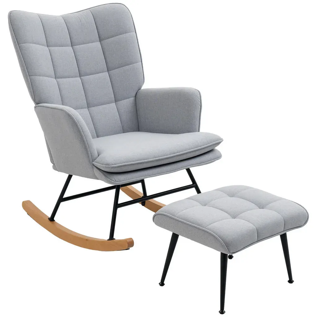 Schaukelstuhl mit Hocker Polyester 89 x 90 x 64 cm Hellgrau