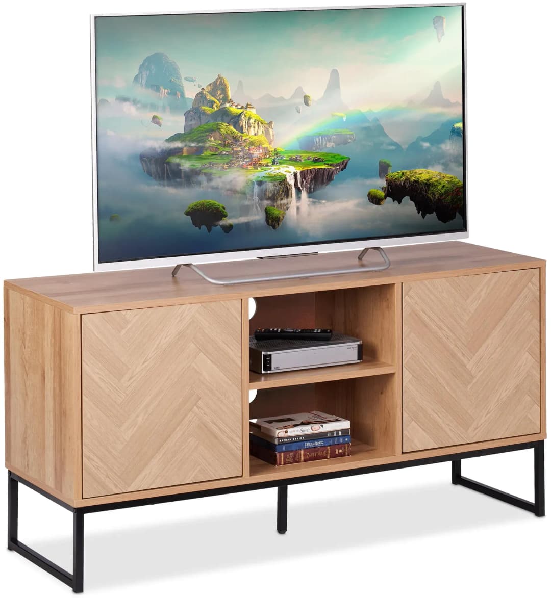 Retro-Design TV-Lowboard 60 x 120 x 38 cm Hellbraun/Schwarz Holz/Metall