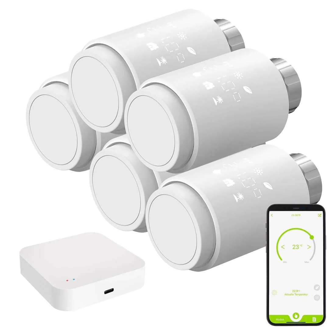 5er-Set smarte Heizkörperthermostate mit Display App ZigBee-Gateway