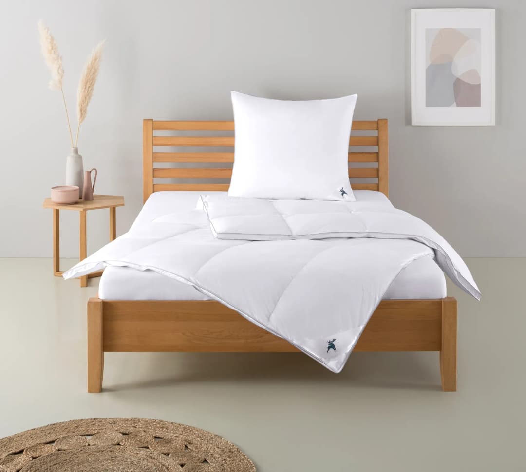 Daunenbettdecke + Kopfkissen OTTO HOME "Lodiken, Bettdecke 135x200 cm, 155x220 cm, Decke Made in Germany", weiß, B/L: 155cm x 220cm Anzahl Teile 1, B/L: 80cm x 80cm Anzahl Teile 1, Bezug: Baumwolle Füllung: Entendaune/-feder, extrawarm, Bettdecken Bezug: