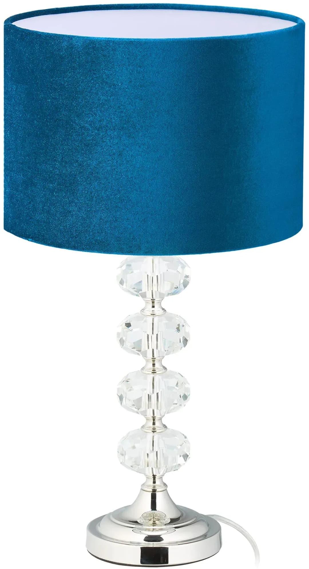 Tischlampe, Samt und Kristall, HxD: 47 x 26 cm, E14-Fassung, Nachttischlampe, indirekte Beleuchtung, blau