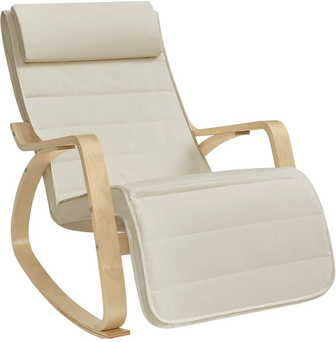 Relaxsessel SONGMICS Baumwolle 91 x 55 x 115 cm Beige mit verstellbarer Fußstütze