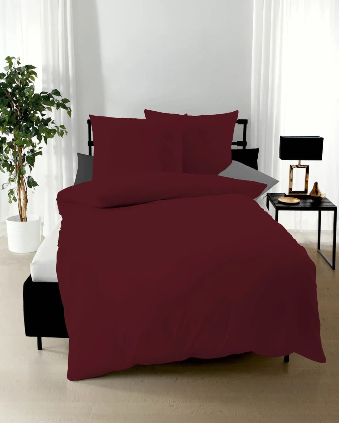 Uni Mako-Satin burgund 135 x 200 cm + 80 x 80 cm