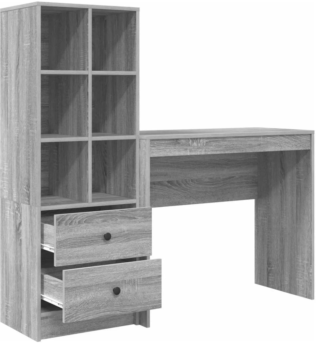 Schreibtisch mit Schubladen 2-Tlg Graues Sonoma