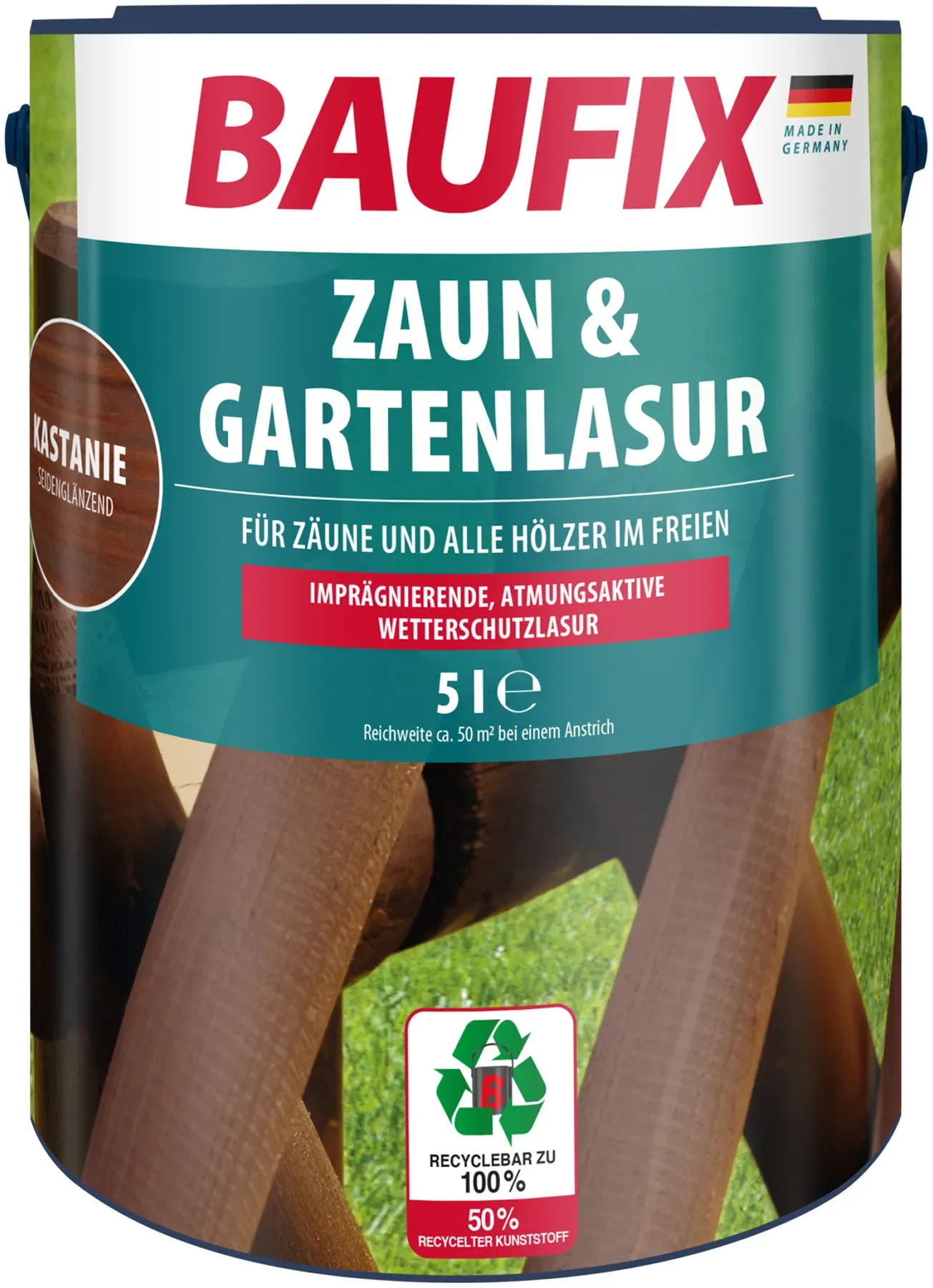 Zaun- und Gartenlasur Kastanie seidenglänzend 5 l
