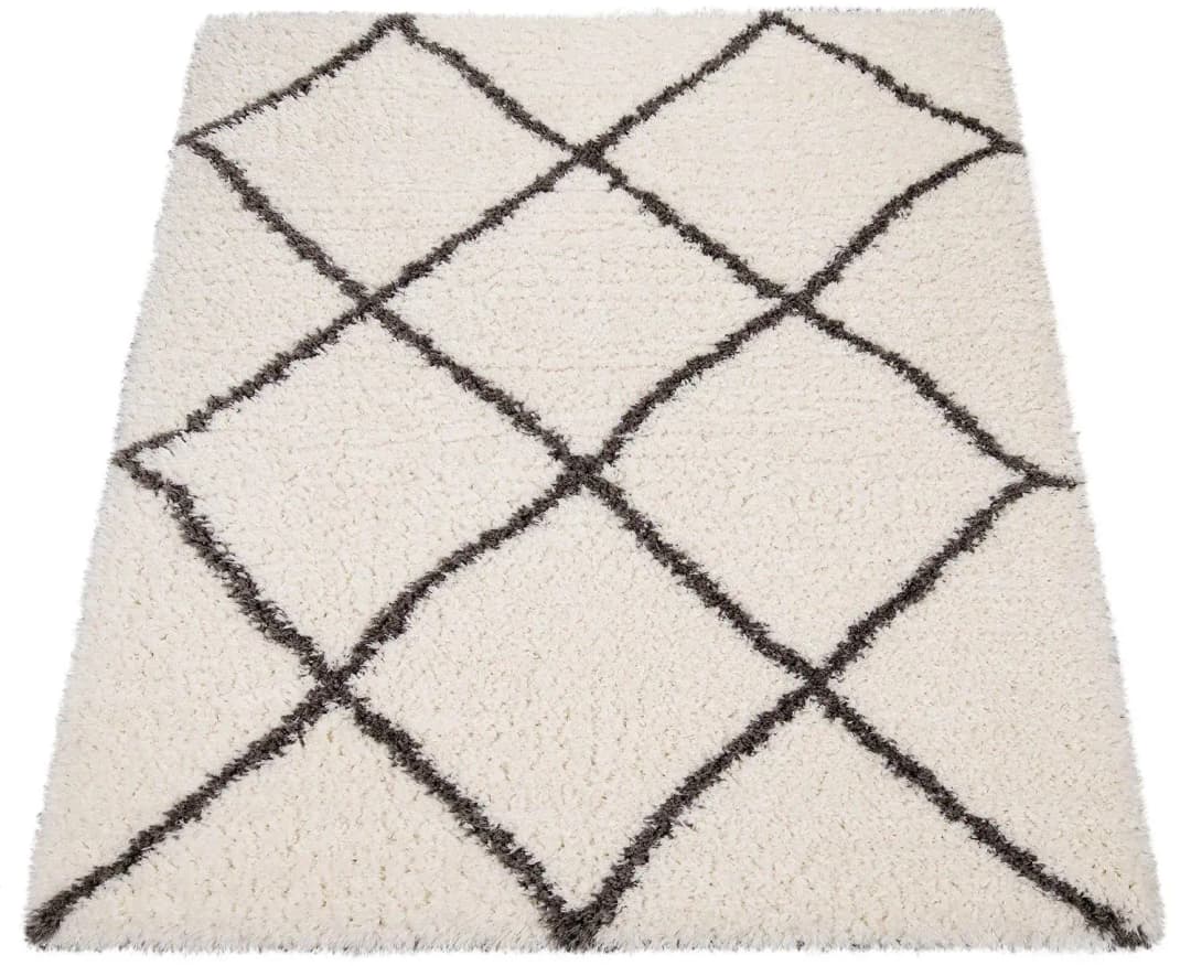 Rautenmuster Hochflorteppich 60 x 90 cm Creme
