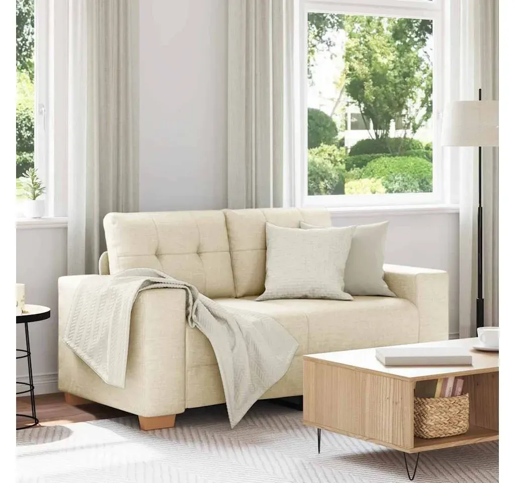 Loveseat-Sofa Leinen 160 x 77 x 82 cm Beige mit Kissen
