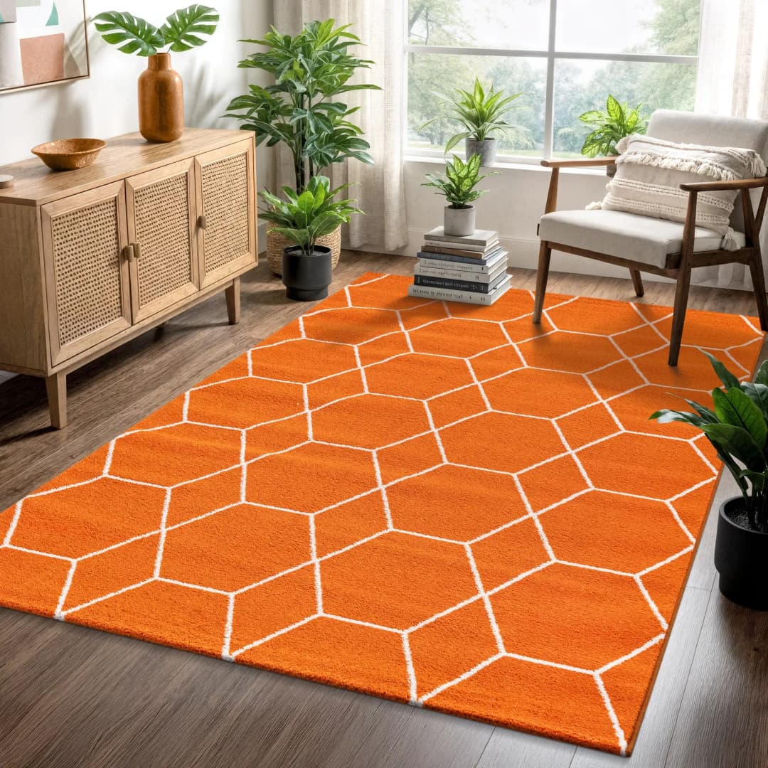 Trellis Kurzflorteppich 120 x 170 cm Orange