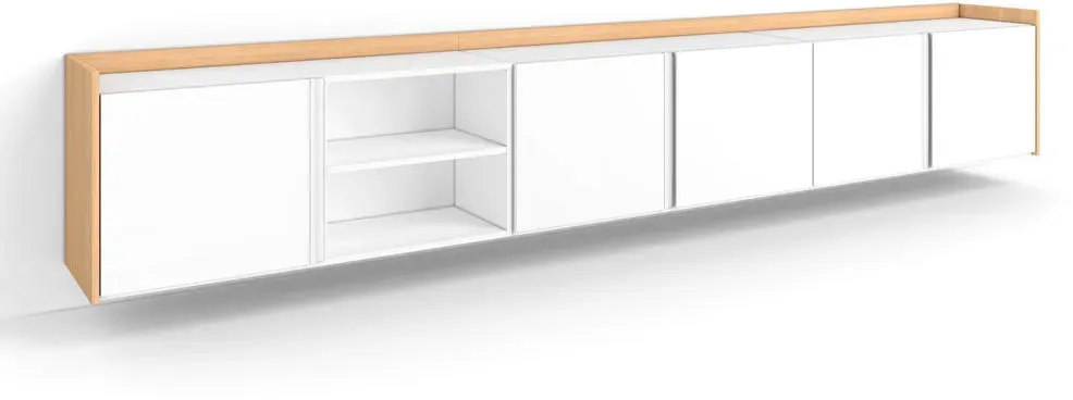 Lowboard 309x50x35 cm Weiß/Eiche Holzwerkstoff