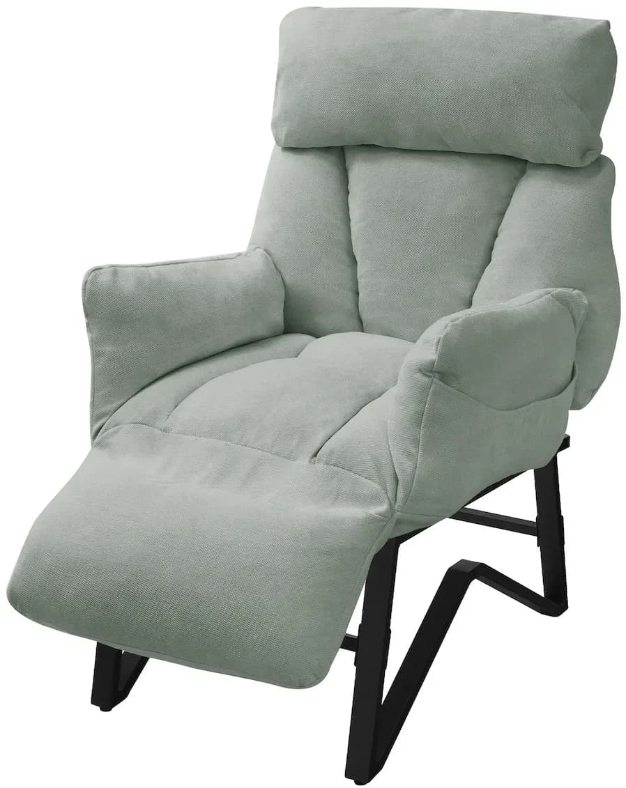 Relaxsessel Leinen 82 x 102 x 85 cm Grau/Grün mit Armlehnen und Fußstütze