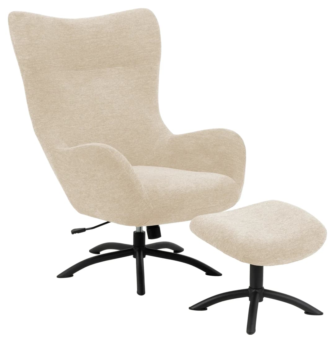 Relaxsessel Talgarth Polyester 1-St 75 x 100 x 80 cm Cremefarben mit Hocker