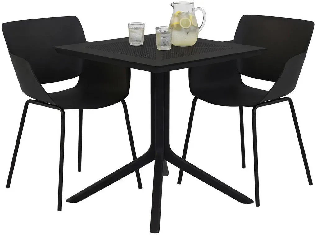 Gartenmöbel-Set wetterfest mit 2 Stühlen und quadratischem Tisch, 3-teilige Sitzgruppe für Garten, Terrasse und Balkon