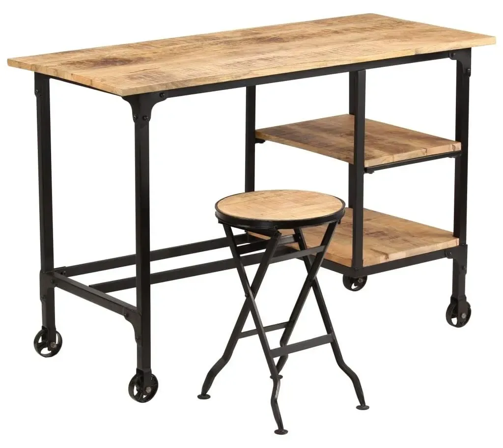 Schreibtisch mit Klapphocker Mangoholz Massiv / Braun