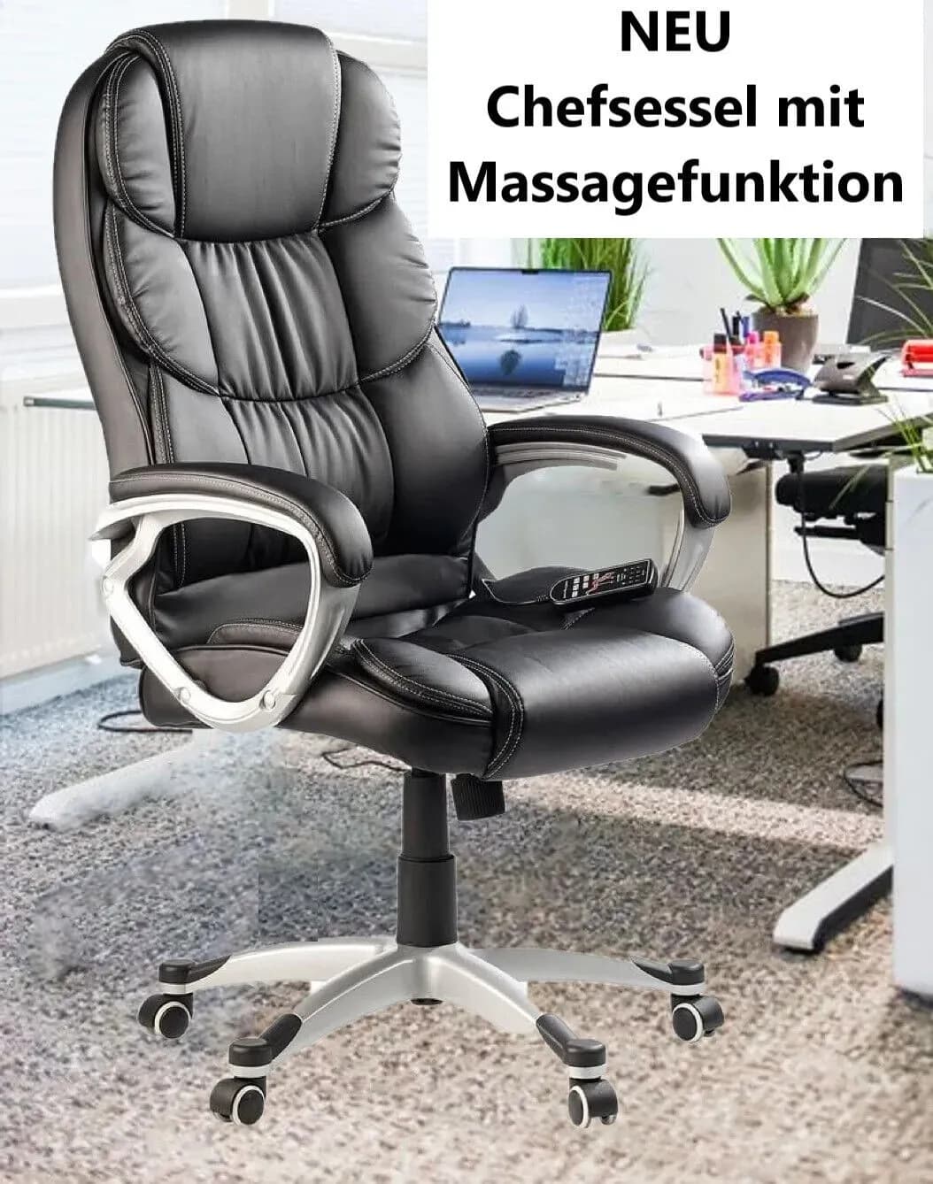 Büro-Chef-Sessel Kunstleder 0 x 0 x 0 cm Schwarz mit Vibrations-Massagefunktion