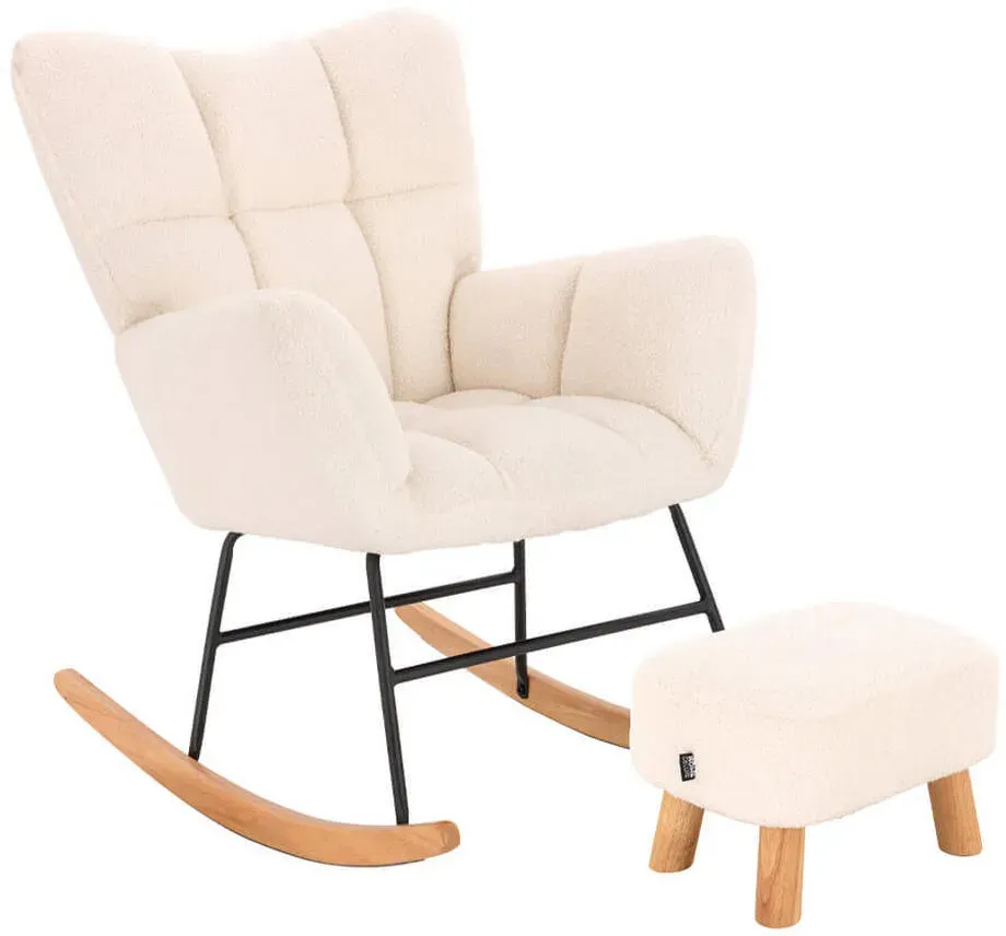 Schaukelstuhl NARA Bouclé 68 x 95 x 88 cm Weiß mit Hocker