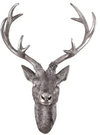 Hirschgeweih Hirschkopf Wanddeko Dekoration Wandschmuck Figur Geweih Silber 30x40cm
