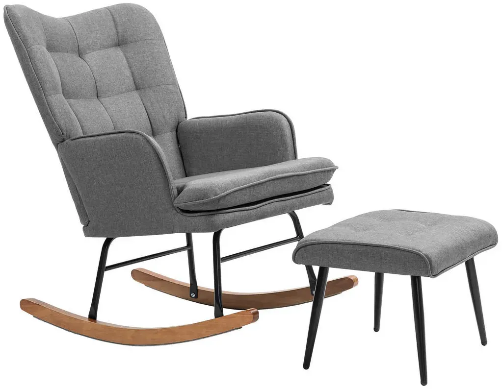 Schaukelstuhl mit Hocker Polyester 89 x 90 x 64 cm Dunkelgrau