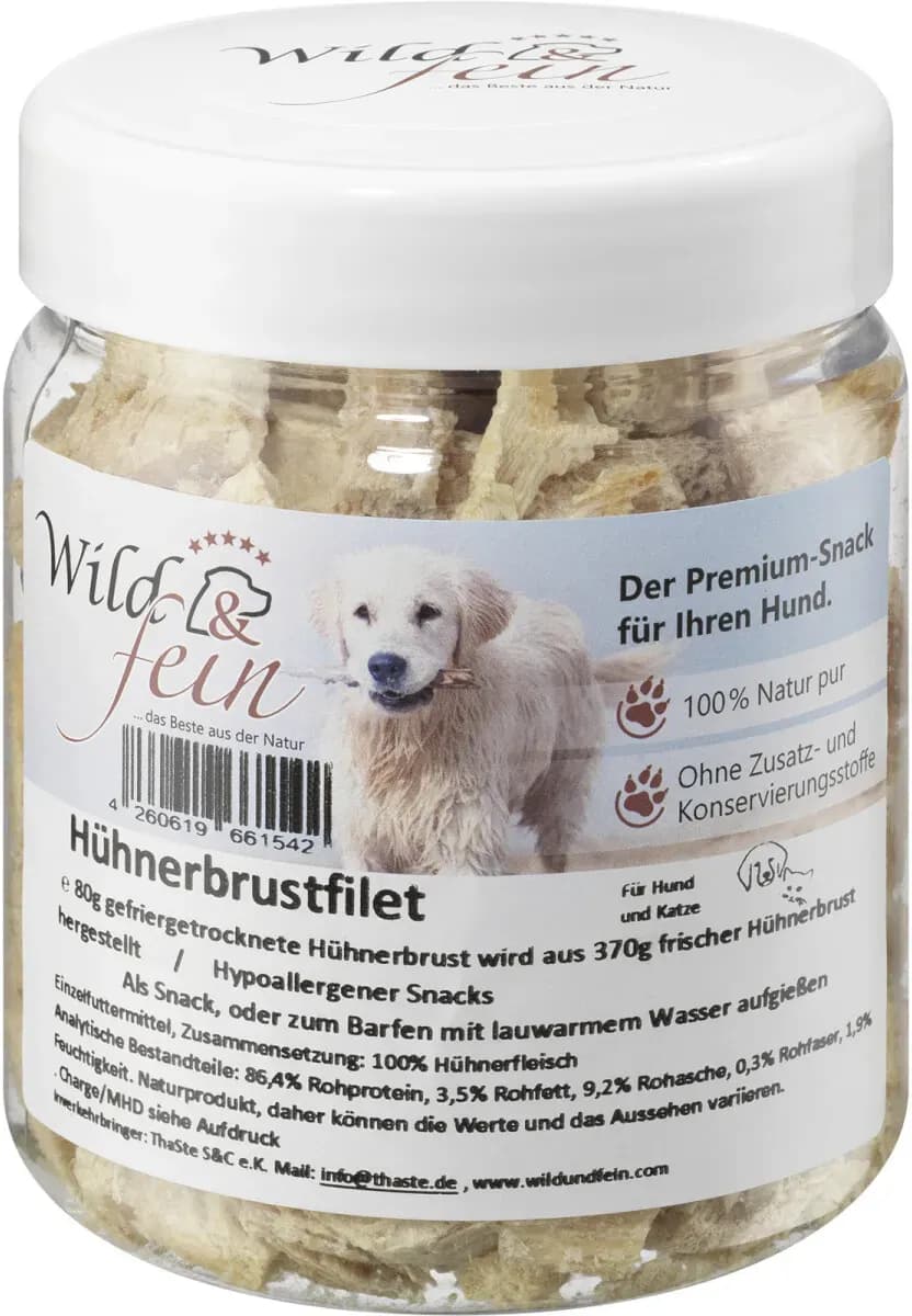 Hundesnack Hühnchenbrustfilet, gefriergetrocknet - 80 g