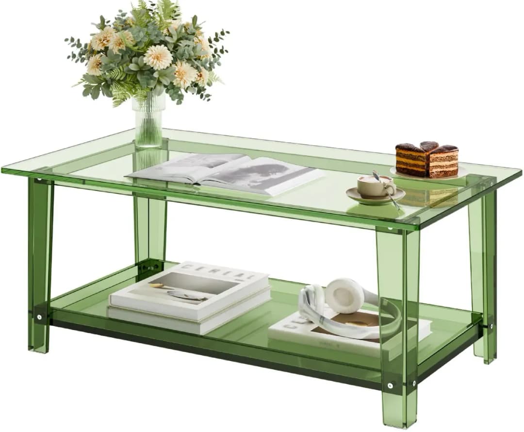 Couchtisch Sofatsich aus Acryl, 2-stufiger Beistelltisch mit Ablagefläche, moderner rechteckiger Arcyltisch ideal für Esszimmer Kücheninsel Restaurant Büro, 50 x 80 x 40 cm (Grün)