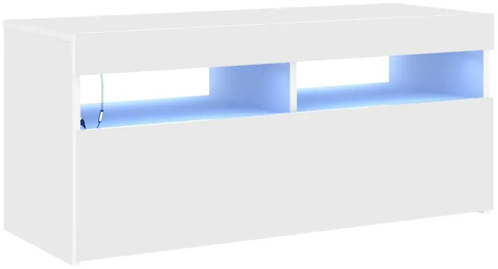 TV-Schrank mit LED-Leuchten 90x35x40 cm Weiß Holz